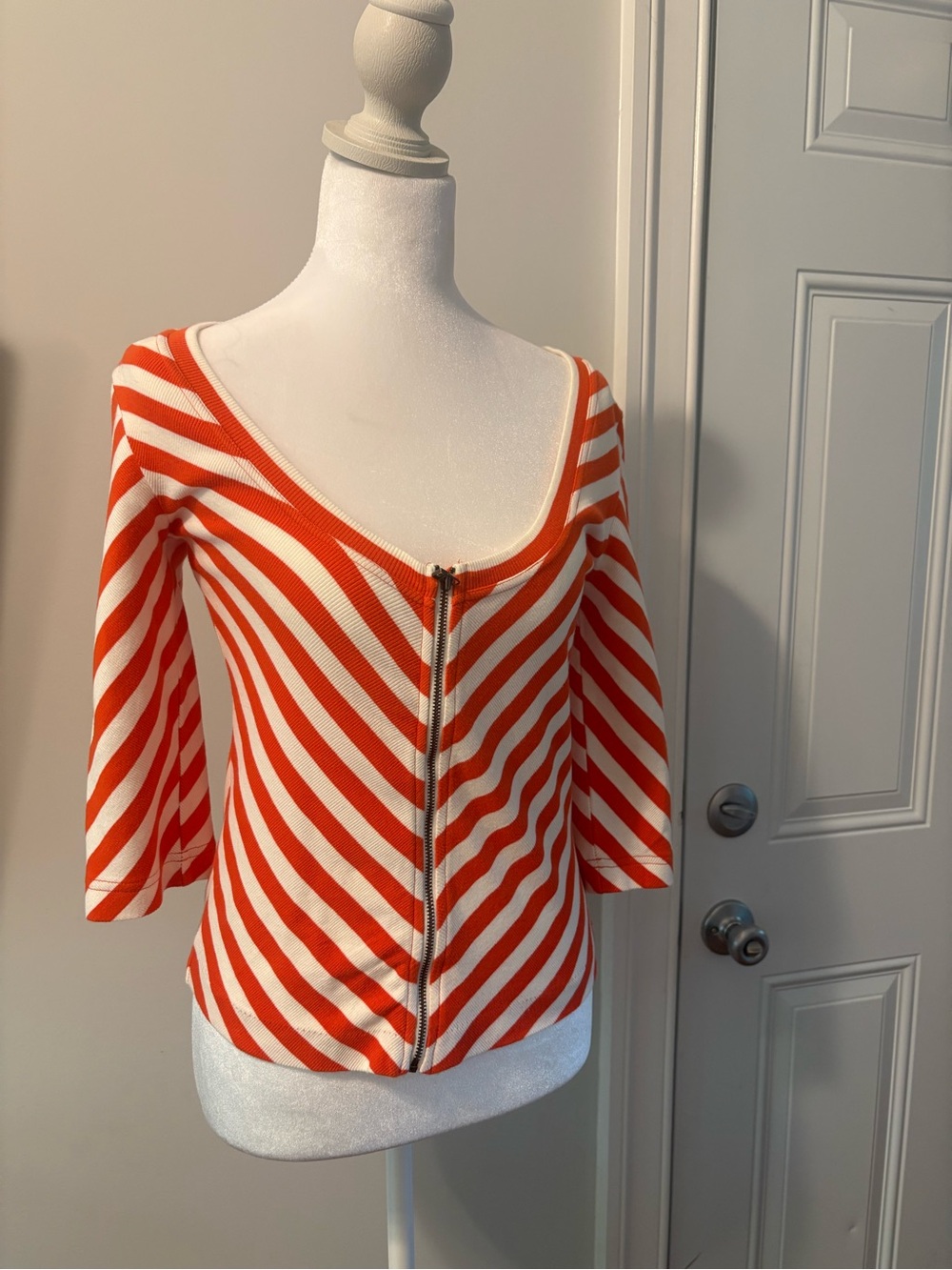Anthropologie Striped Zip-Front Women’s Top